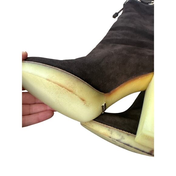 Gucci Dark Brown Suede Leather Fur Lined Tassel Knee Winter High Boots Size 6.5 - Picture 11 of 15